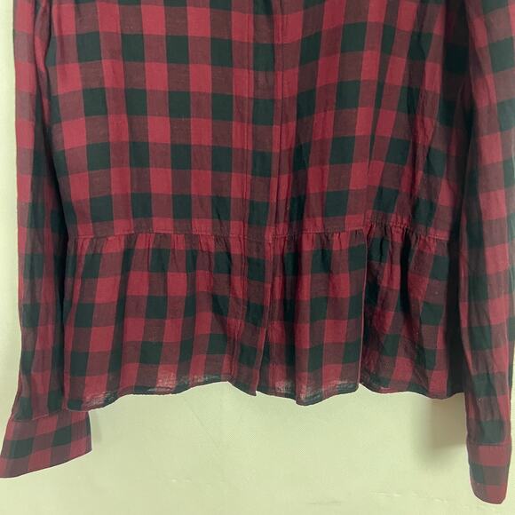 Madewell Cotton Linen Check Print Ruffle Hem Top Size Medium - Picture 4 of 11